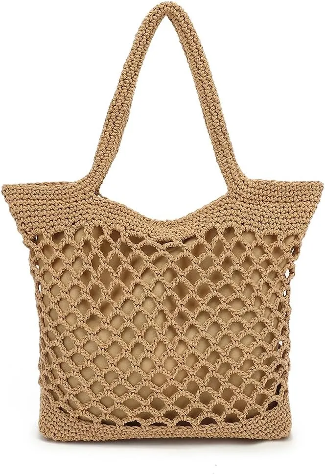 Woven Tote Bag for Women, Summer Beach Bag Large Crochet Shoulder Purse Handbag Boho Knit Bag for Summer Travel
