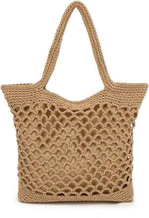 Woven Tote Bag for Women, Summer Beach Bag Large Crochet Shoulder Purse Handbag Boho Knit Bag for Summer Travel