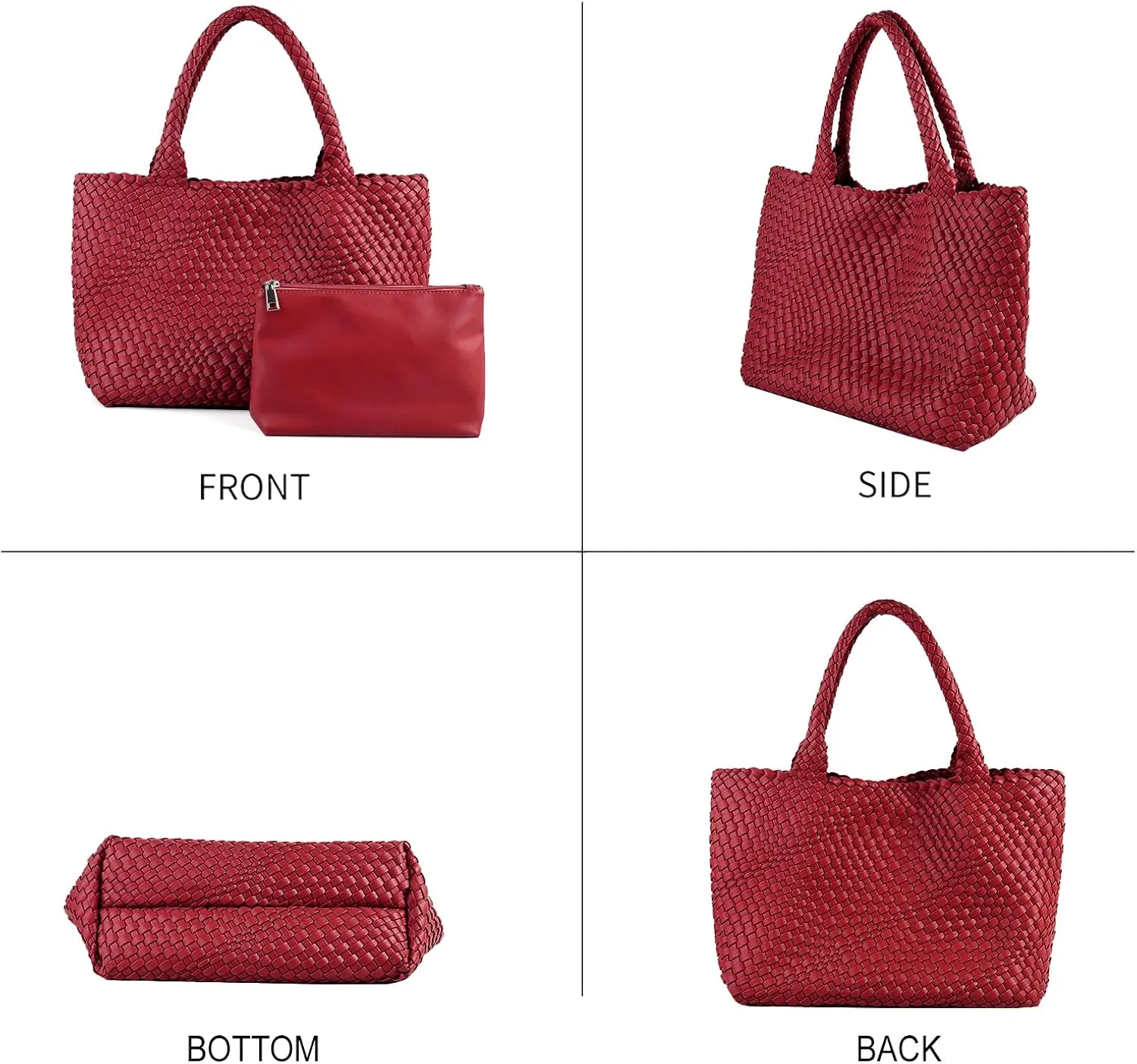 Woven Tote Bag for Women Vegan Leather Large Capacity Travel Handbag and Purse Foldable Retro Handmade Shoulder Bag