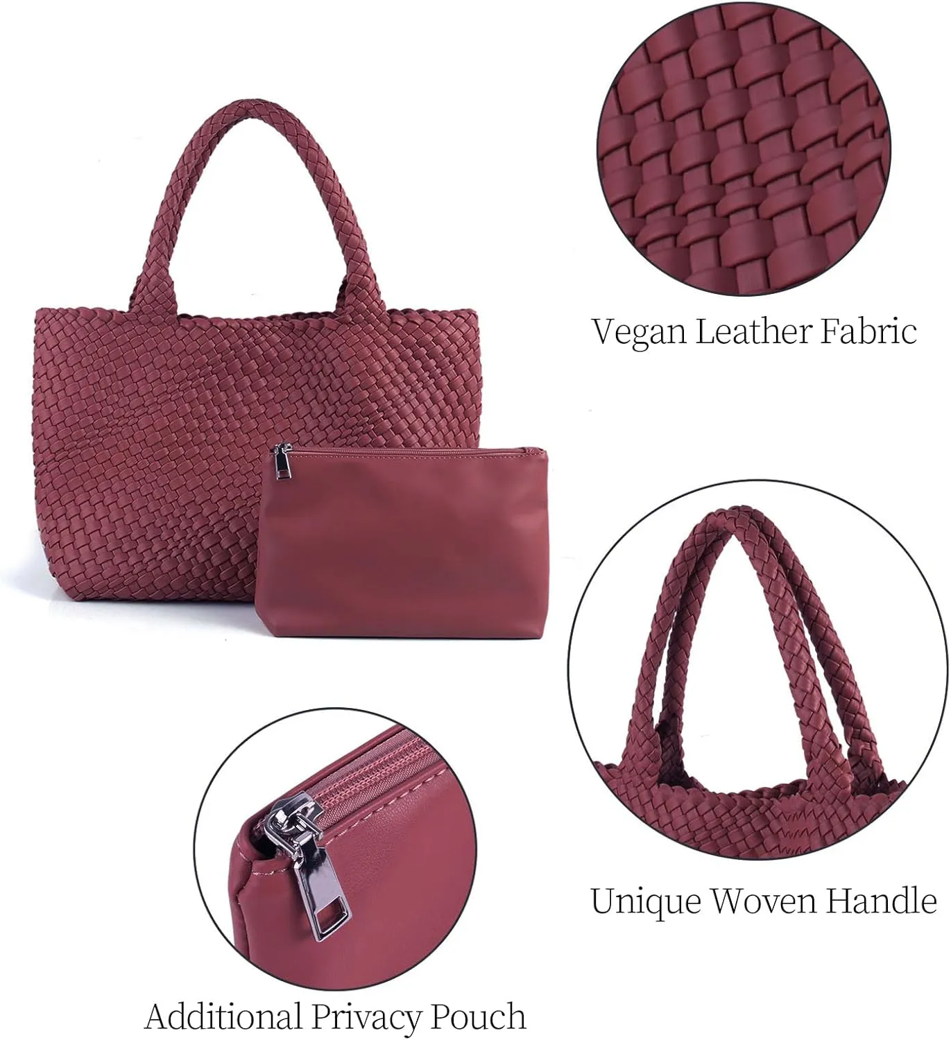 Woven Tote Bag for Women Vegan Leather Large Capacity Travel Handbag and Purse Foldable Retro Handmade Shoulder Bag