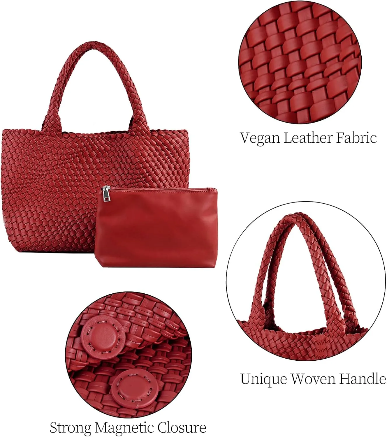 Woven Tote Bag for Women Vegan Leather Large Capacity Travel Handbag and Purse Foldable Retro Handmade Shoulder Bag