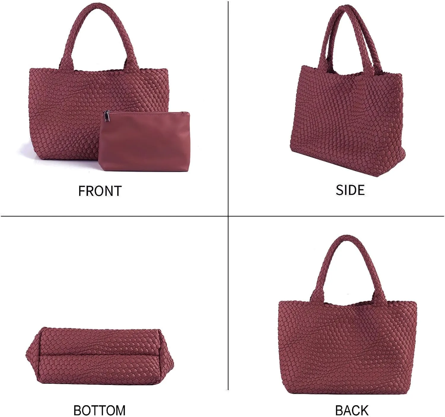 Woven Tote Bag for Women Vegan Leather Large Capacity Travel Handbag and Purse Foldable Retro Handmade Shoulder Bag
