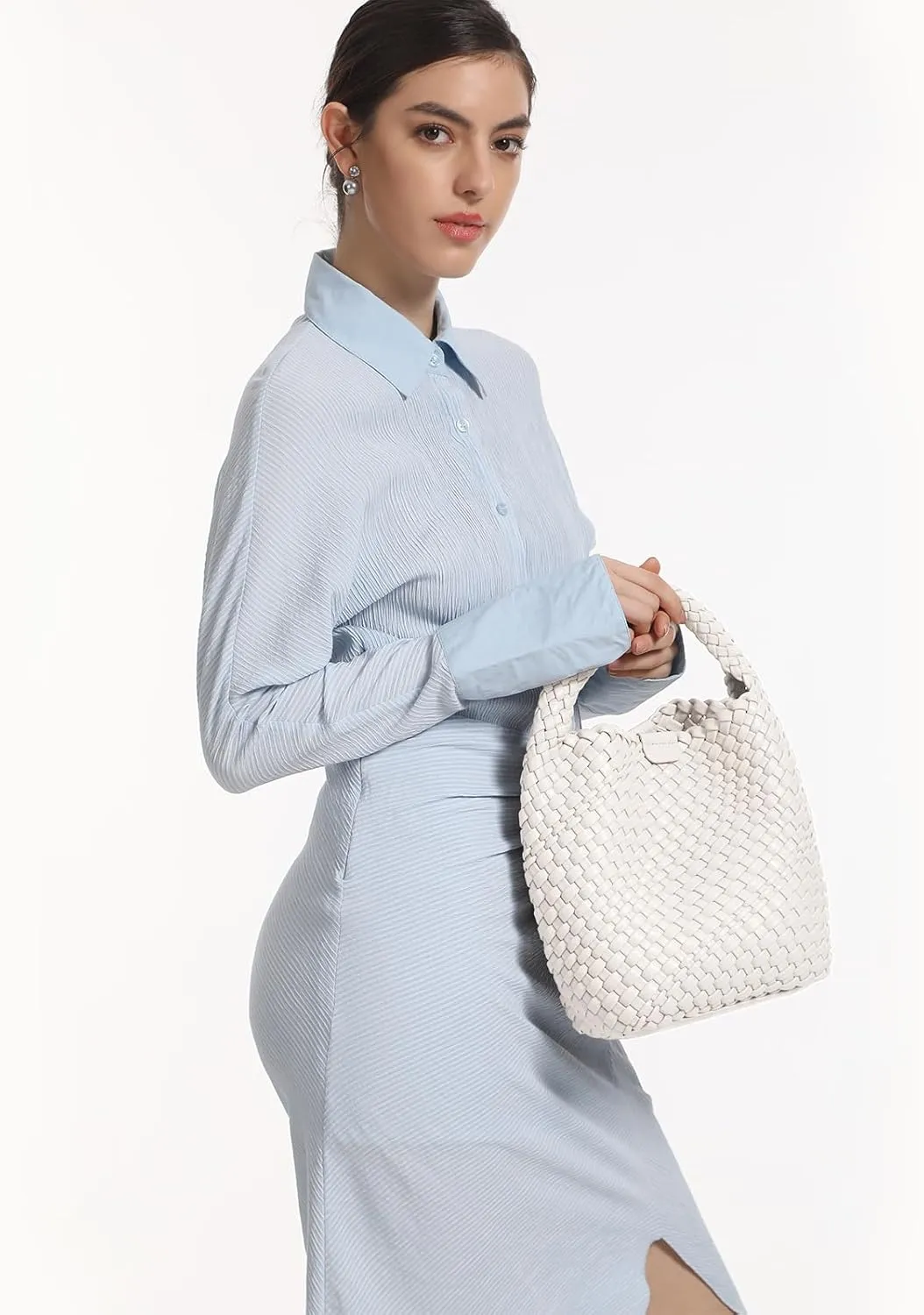 Woven Tote Bag for Women Vegan Leather Medium Size Summer Beach Travel Handbag and Purse Retro Handmade Shoulder Bag