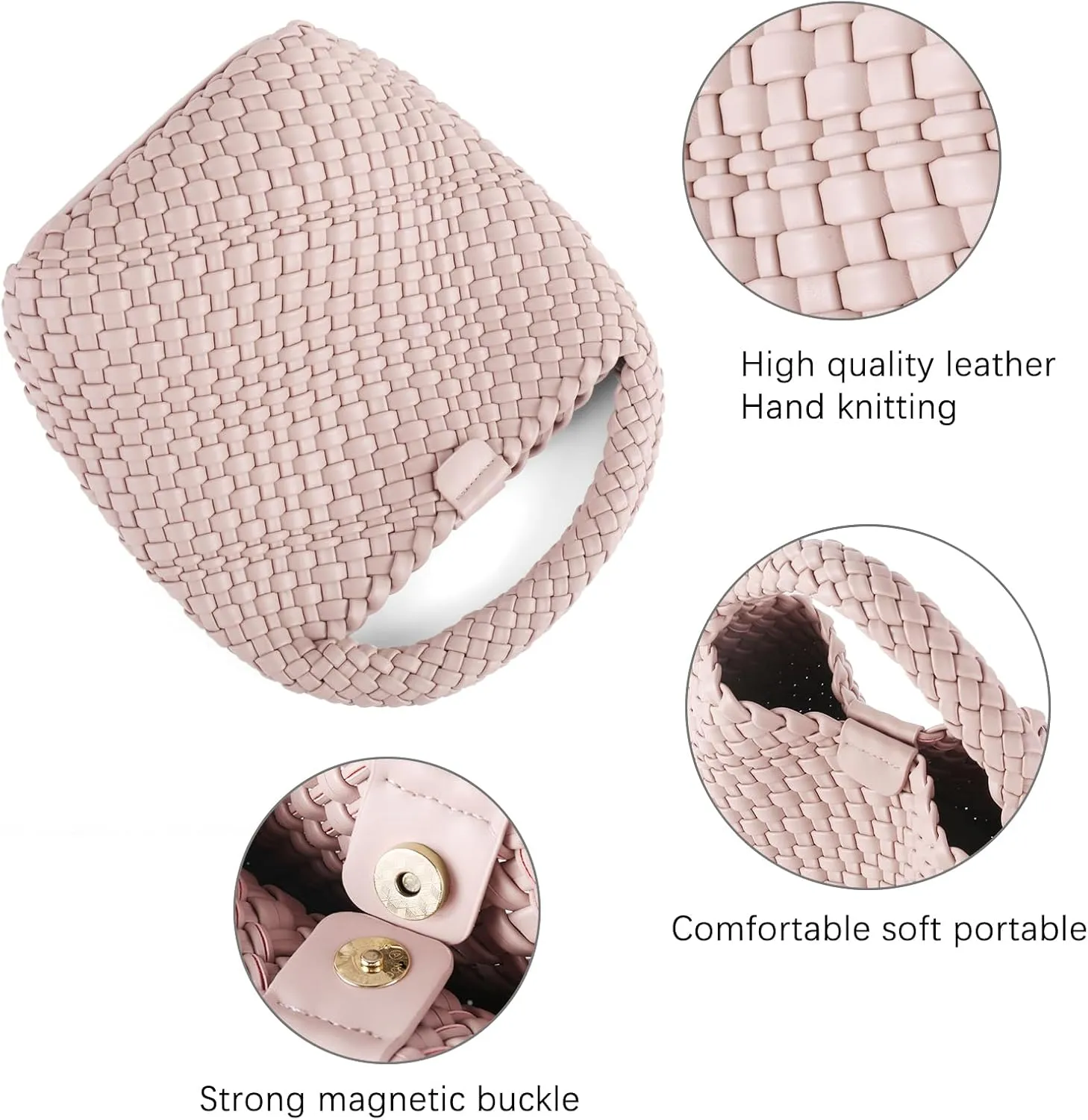 Woven Tote Bag for Women Vegan Leather Medium Size Summer Beach Travel Handbag and Purse Retro Handmade Shoulder Bag