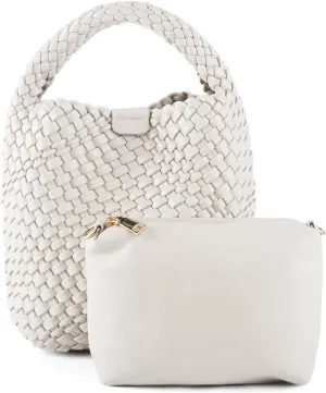 Woven Tote Bag for Women Vegan Leather Medium Size Summer Beach Travel Handbag and Purse Retro Handmade Shoulder Bag