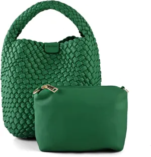 Woven Tote Bag for Women Vegan Leather Medium Size Summer Beach Travel Handbag and Purse Retro Handmade Shoulder Bag