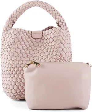 Woven Tote Bag for Women Vegan Leather Medium Size Summer Beach Travel Handbag and Purse Retro Handmade Shoulder Bag