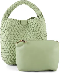 Woven Tote Bag for Women Vegan Leather Medium Size Summer Beach Travel Handbag and Purse Retro Handmade Shoulder Bag
