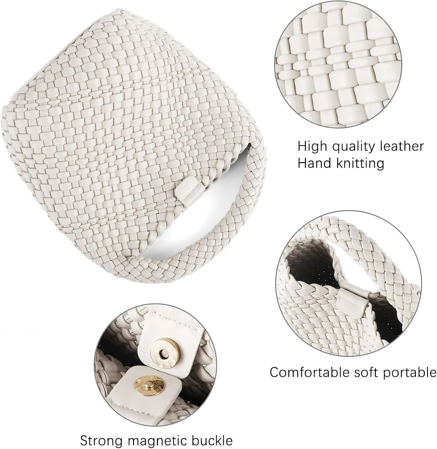 Woven Tote Bag for Women Vegan Leather Medium Size Summer Beach Travel Handbag and Purse Retro Handmade Shoulder Bag