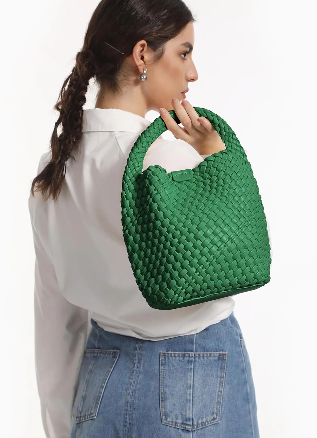 Woven Tote Bag for Women Vegan Leather Medium Size Summer Beach Travel Handbag and Purse Retro Handmade Shoulder Bag
