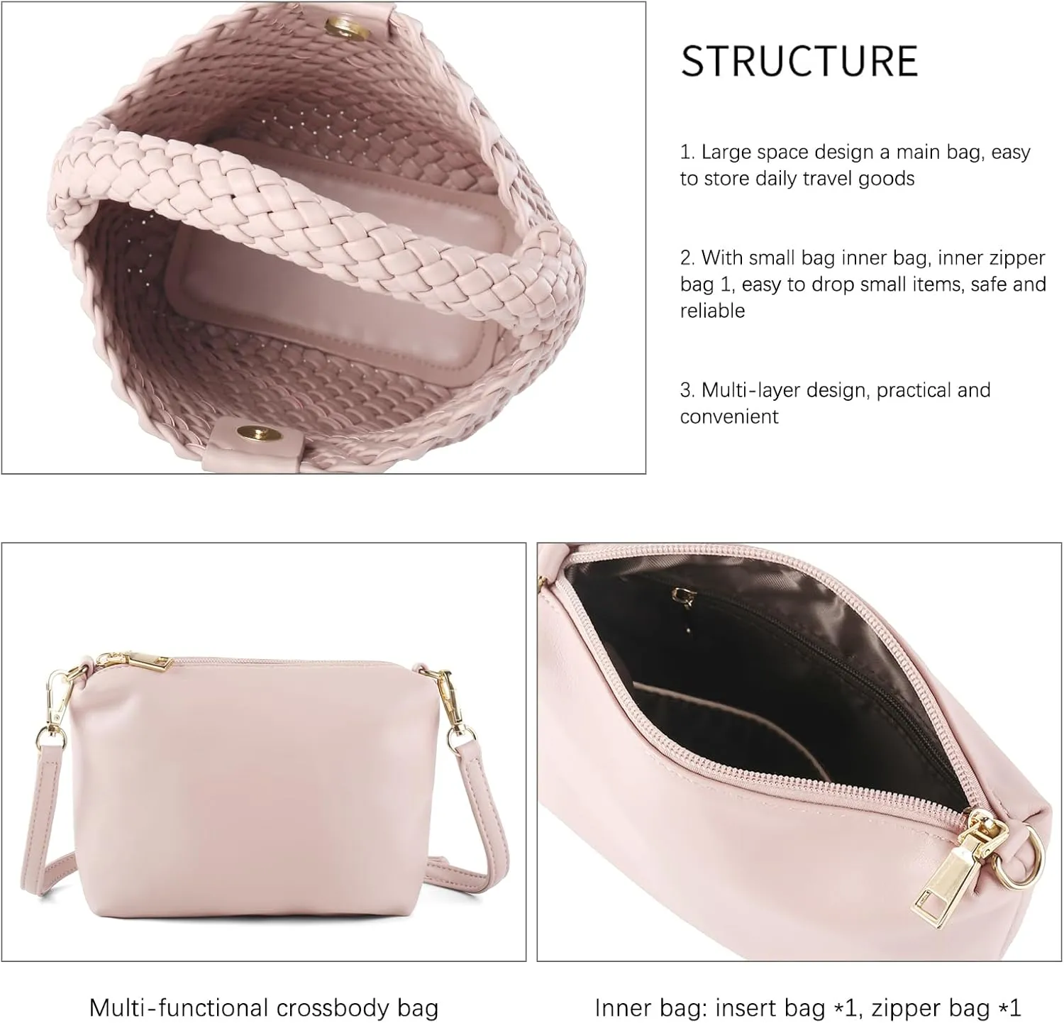 Woven Tote Bag for Women Vegan Leather Medium Size Summer Beach Travel Handbag and Purse Retro Handmade Shoulder Bag