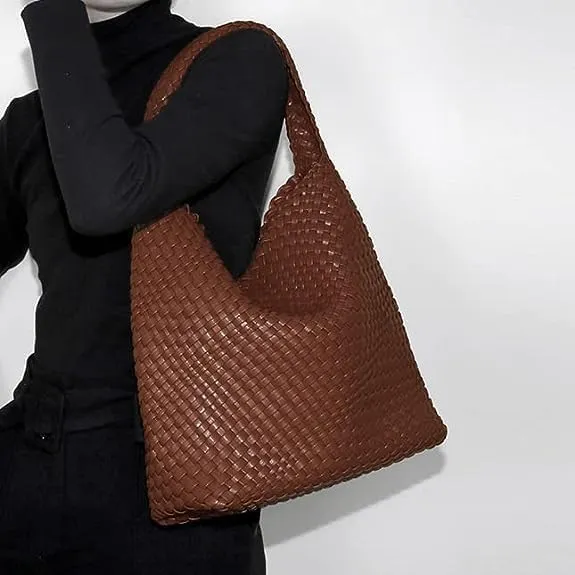 Woven Tote Bag for Women,Woven Bag Purses and Handbags,Hand-Woven Tote Handbag,Woven Shoulder Bag,Woven Leather Handbags