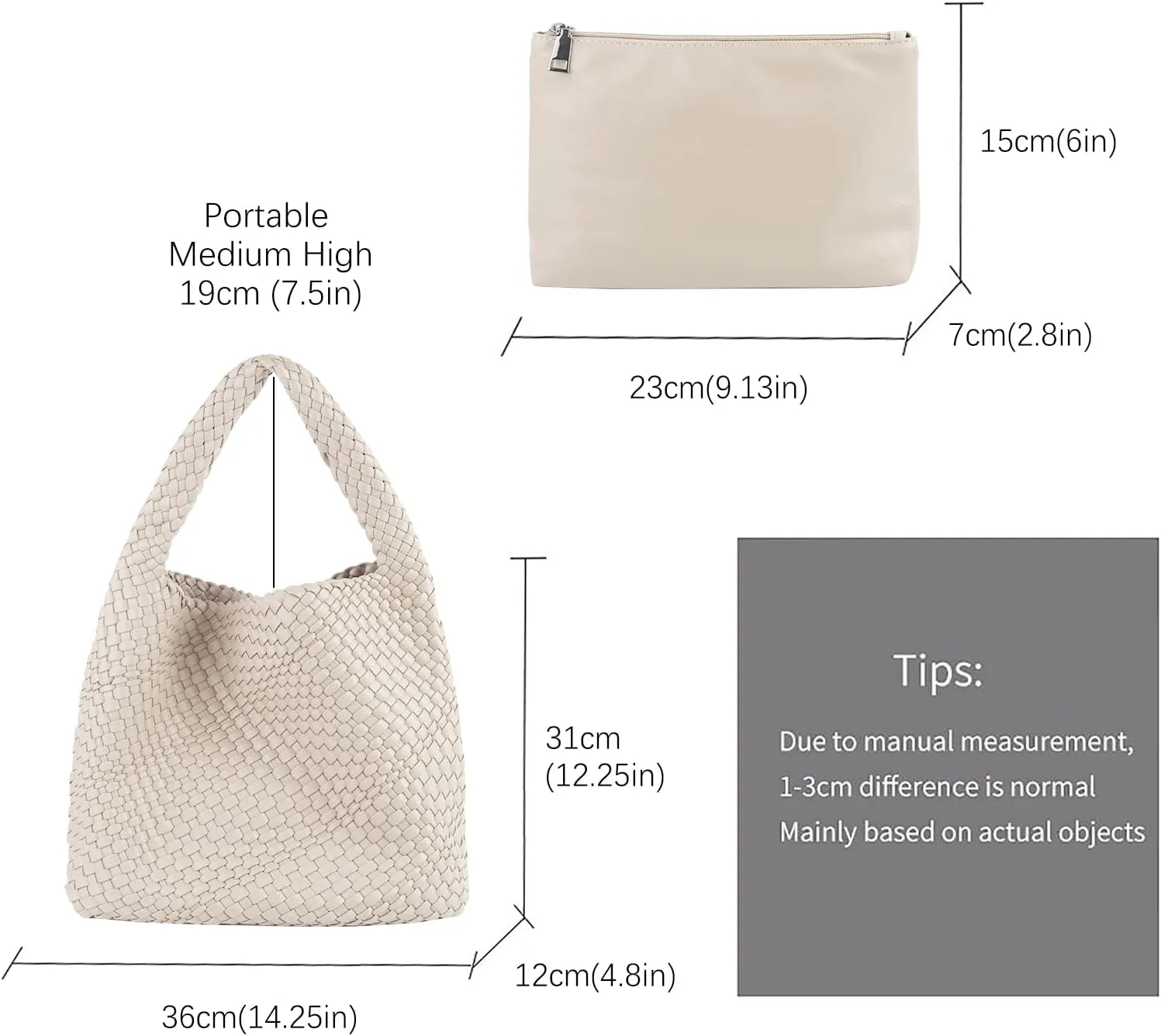 Woven Tote Bag with purse for Women Hobo Vegan Leather,Large Handmade Beach Handbag,Shoulder Underarm Bag