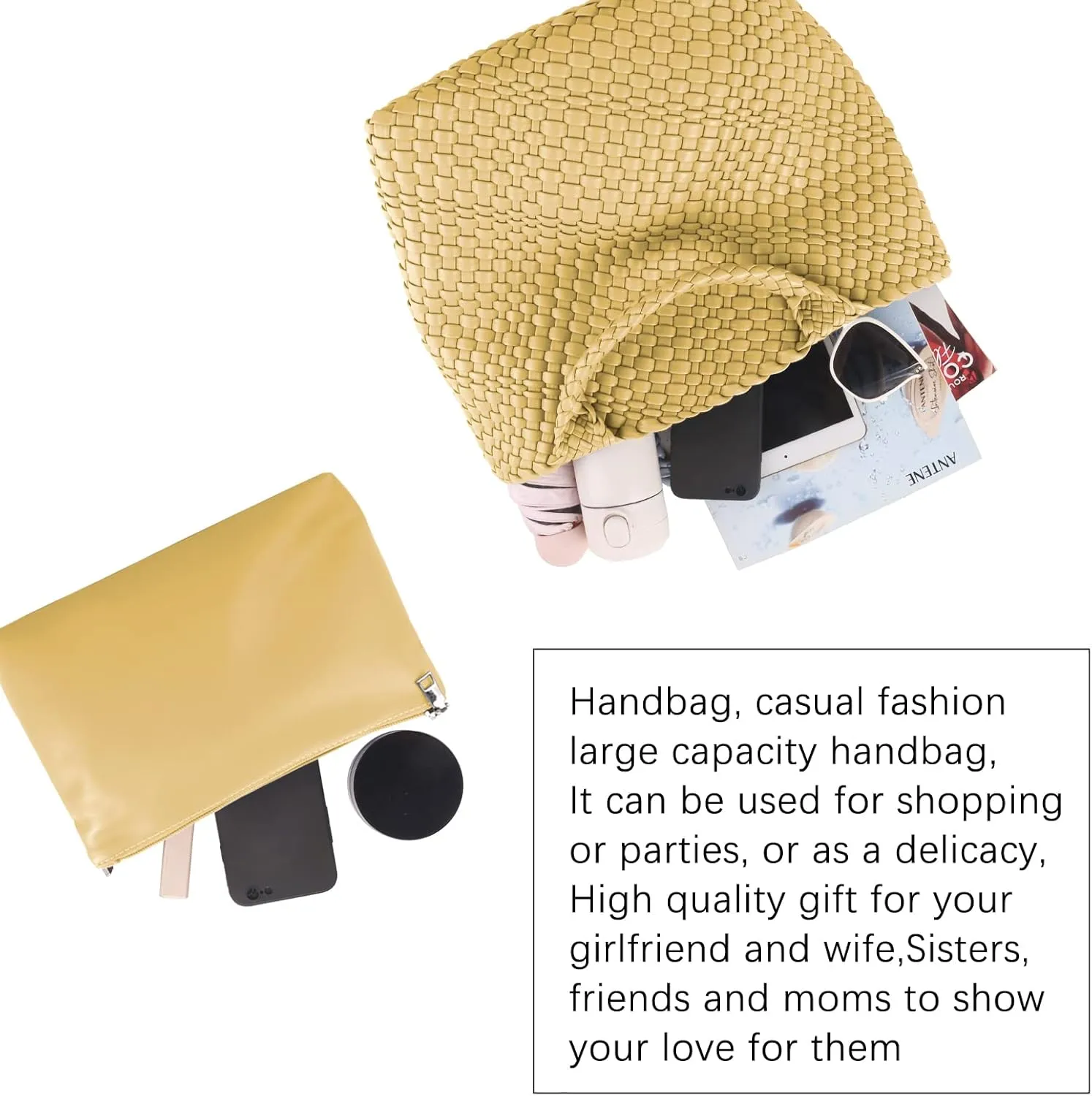 Woven Vegan Leather Handmade Tote for Women - Summer Beach Travel Hand Bag, Purse, Satchel Handbag