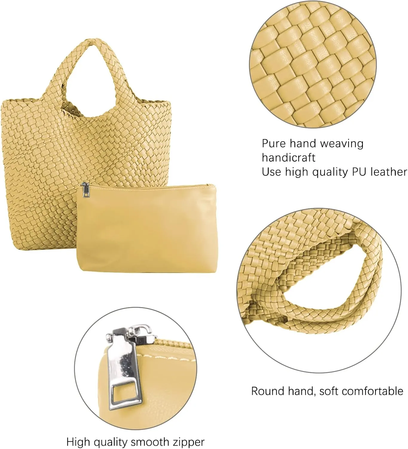 Woven Vegan Leather Handmade Tote for Women - Summer Beach Travel Hand Bag, Purse, Satchel Handbag