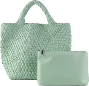 Woven Vegan Leather Handmade Tote for Women - Summer Beach Travel Hand Bag, Purse, Satchel Handbag