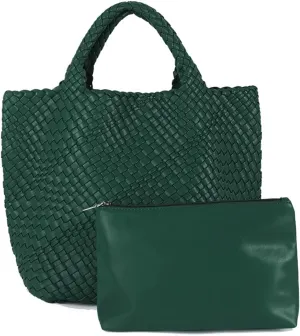 Woven Vegan Leather Handmade Tote for Women - Summer Beach Travel Hand Bag, Purse, Satchel Handbag