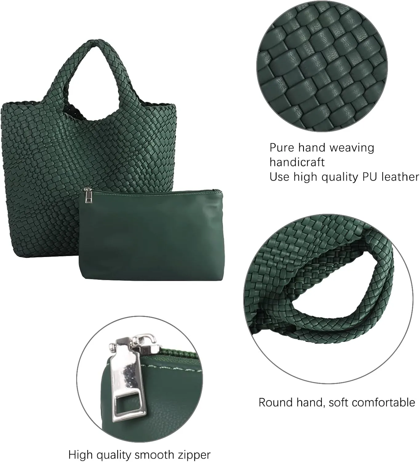 Woven Vegan Leather Handmade Tote for Women - Summer Beach Travel Hand Bag, Purse, Satchel Handbag