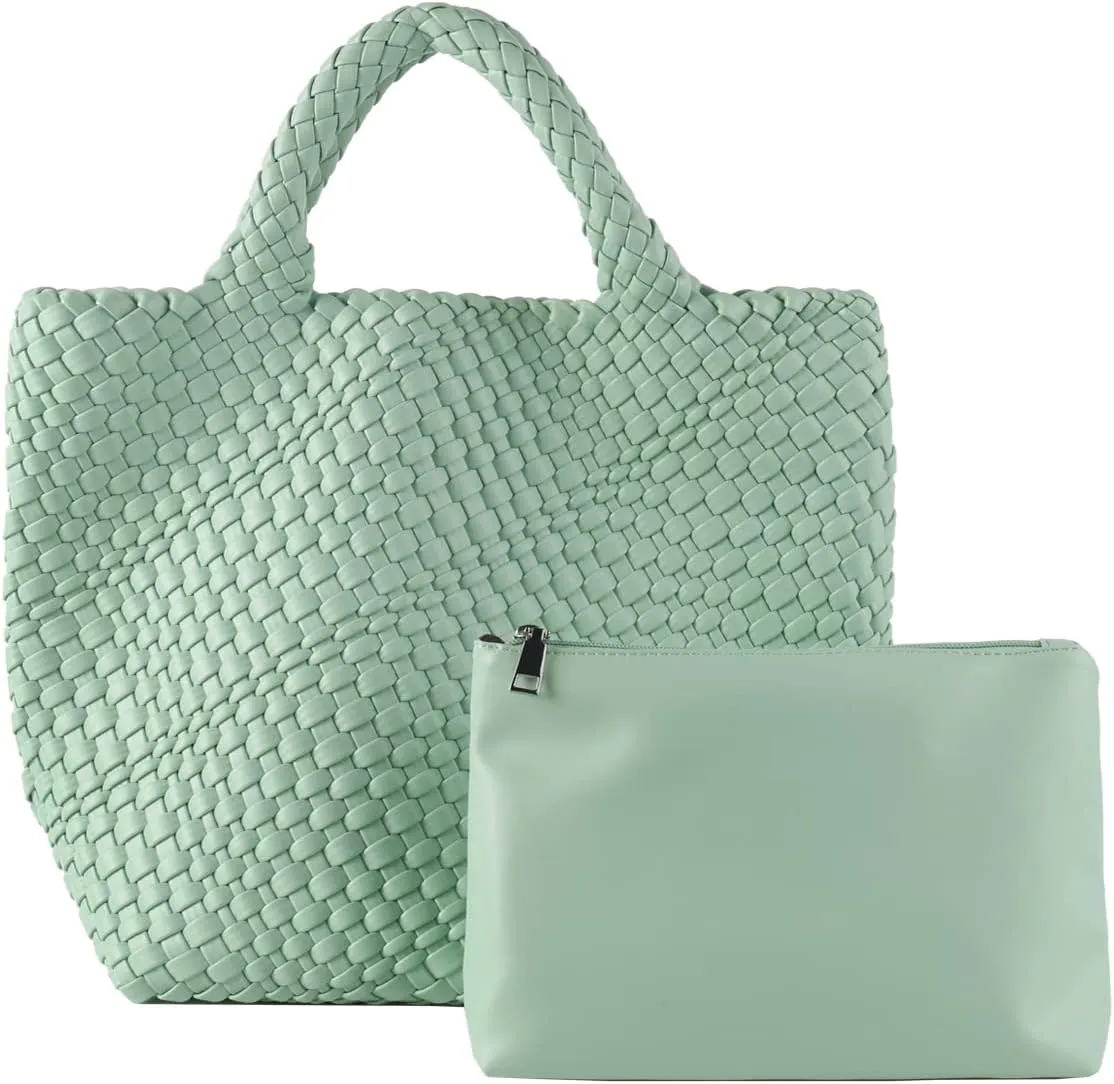 Woven Vegan Leather Handmade Tote for Women - Summer Beach Travel Hand Bag, Purse, Satchel Handbag