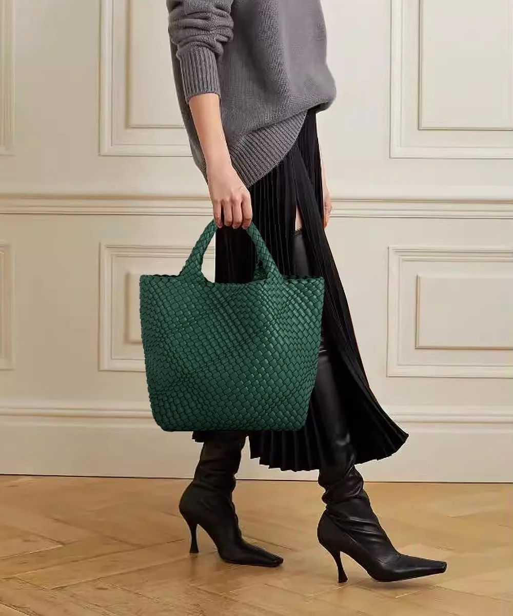 Woven Vegan Leather Handmade Tote for Women - Summer Beach Travel Hand Bag, Purse, Satchel Handbag