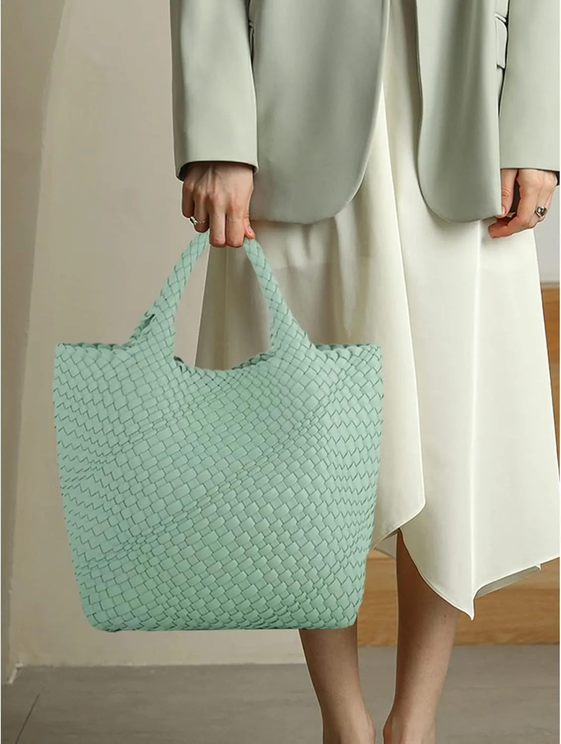 Woven Vegan Leather Handmade Tote for Women - Summer Beach Travel Hand Bag, Purse, Satchel Handbag