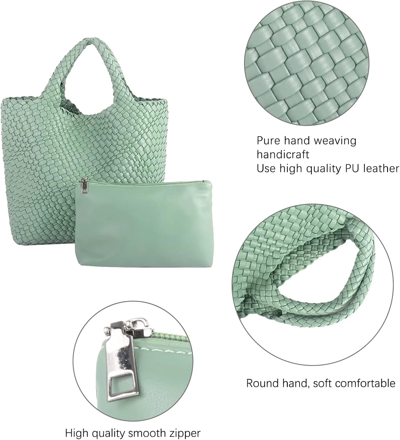 Woven Vegan Leather Handmade Tote for Women - Summer Beach Travel Hand Bag, Purse, Satchel Handbag