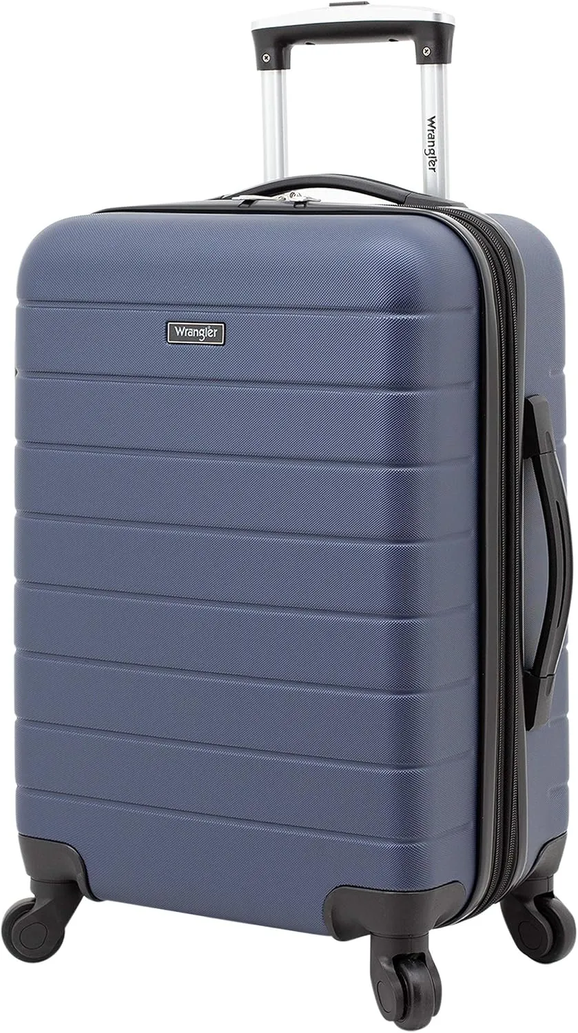 Wrangler Smart Luggage Set with Cup Holder and USB Port, Navy Blue, 20-Inch Carry-On