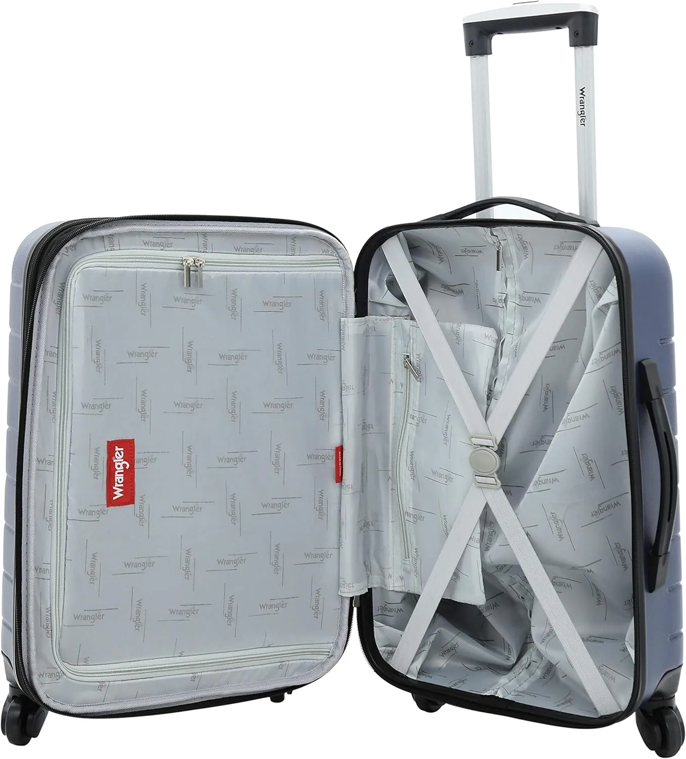 Wrangler Smart Luggage Set with Cup Holder and USB Port, Navy Blue, 20-Inch Carry-On