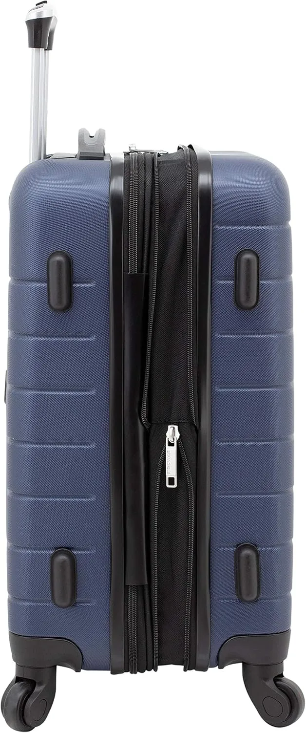 Wrangler Smart Luggage Set with Cup Holder and USB Port, Navy Blue, 20-Inch Carry-On