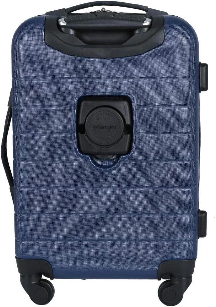 Wrangler Smart Luggage Set with Cup Holder and USB Port, Navy Blue, 20-Inch Carry-On