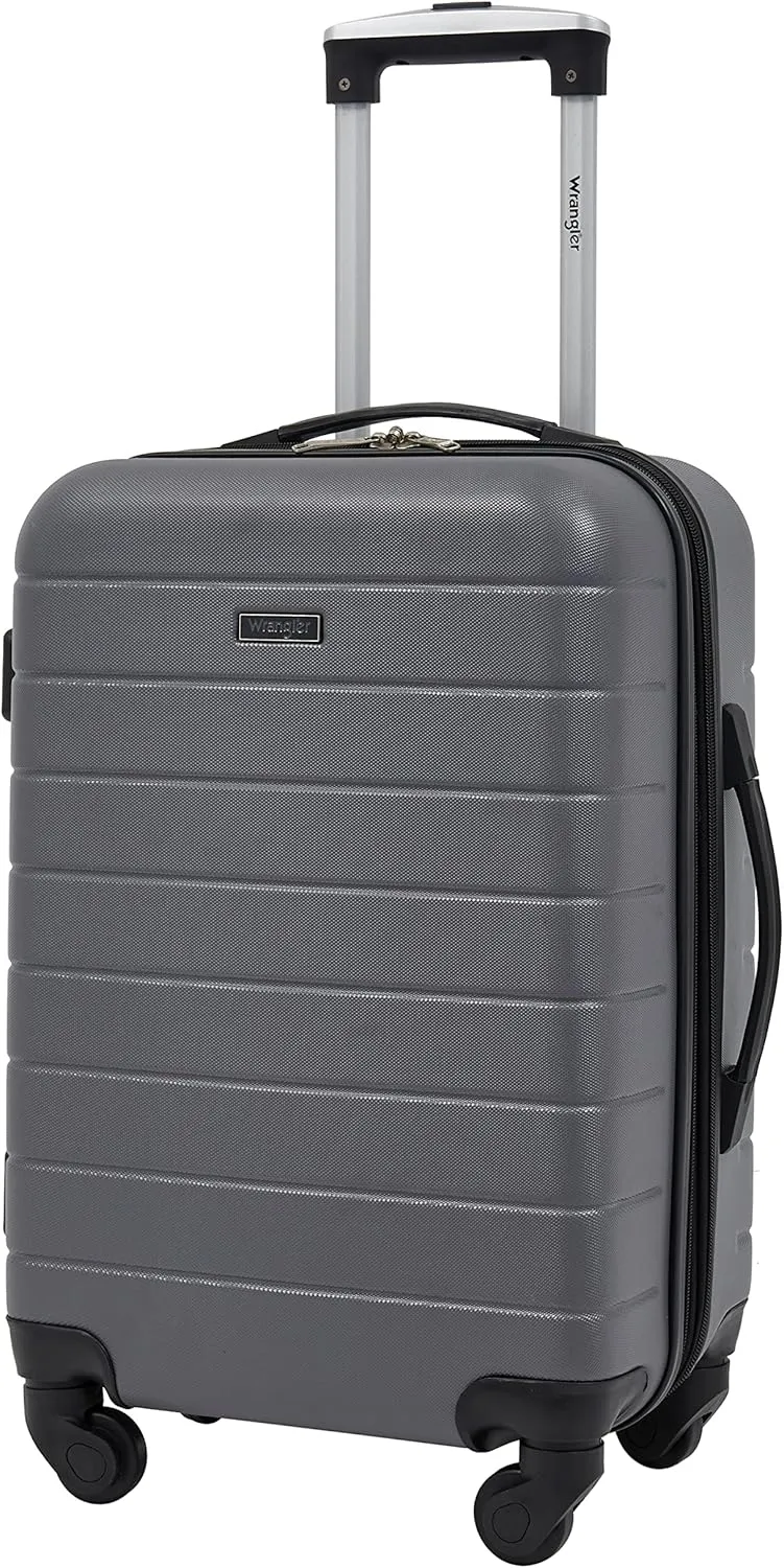 Wrangler Smart Luggage Set with Cup Holder and USB Port, Quiet Shade, 20-Inch Carry-On