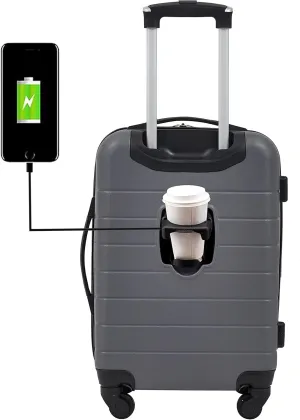 Wrangler Smart Luggage Set with Cup Holder and USB Port, Quiet Shade, 20-Inch Carry-On