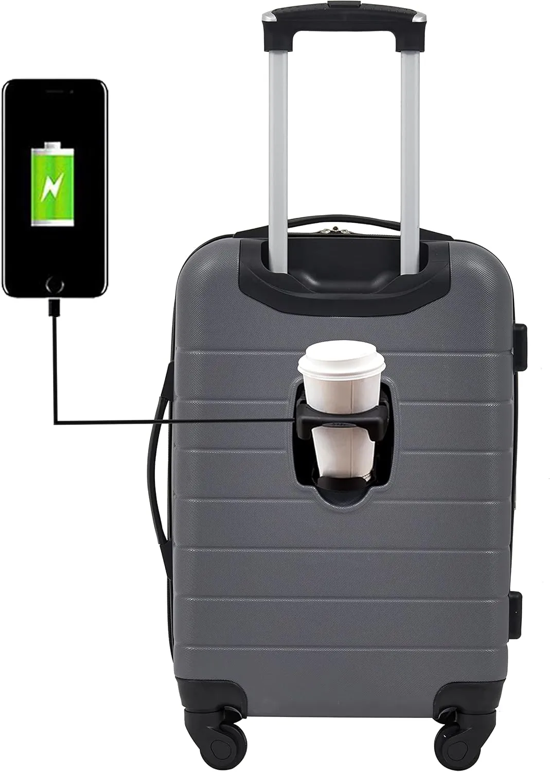 Wrangler Smart Luggage Set with Cup Holder and USB Port, Quiet Shade, 20-Inch Carry-On