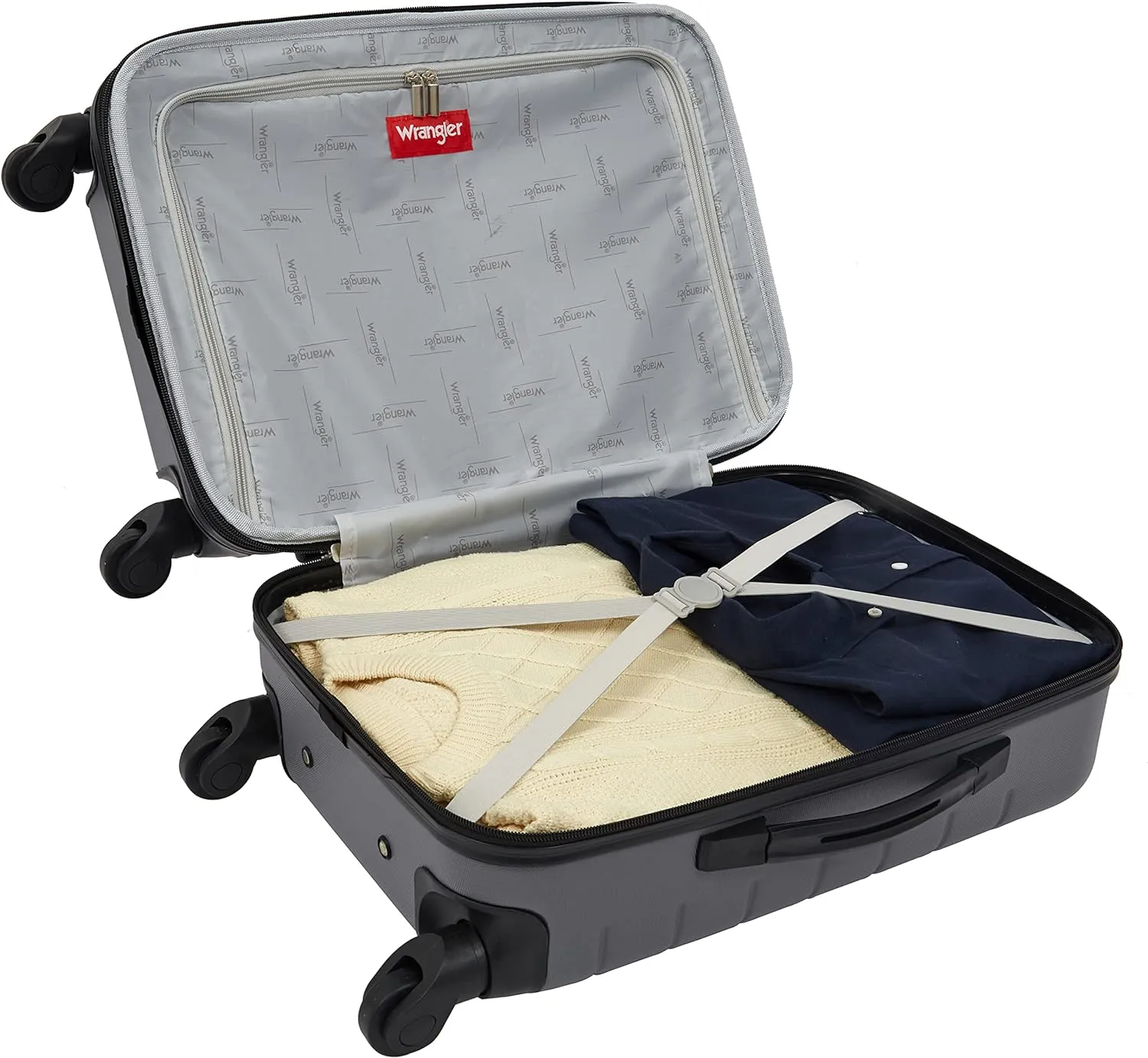 Wrangler Smart Luggage Set with Cup Holder and USB Port, Quiet Shade, 20-Inch Carry-On