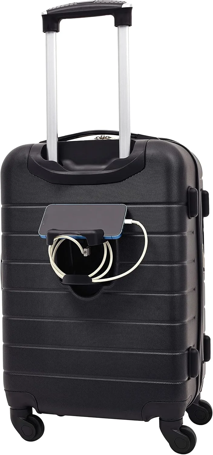 Wrangler Smart Luggage Set with Cup Holder, USB Port and Phone Holder, Black, 2 Piece Set