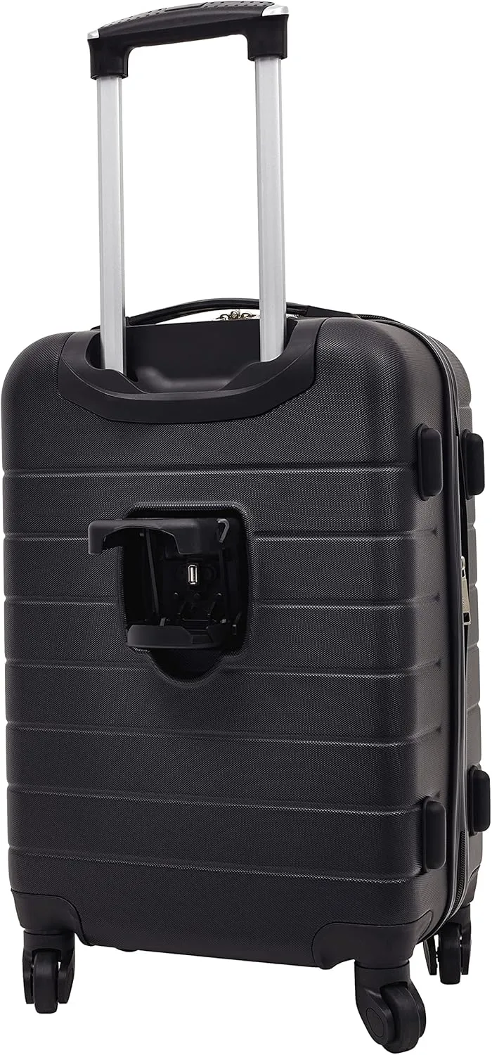 Wrangler Smart Luggage Set with Cup Holder, USB Port and Phone Holder, Black, 2 Piece Set