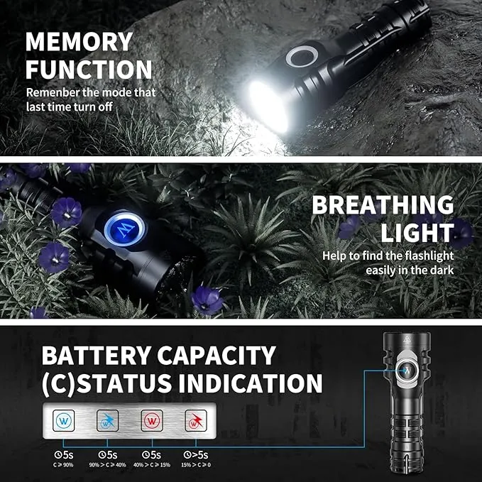 WUBEN E6 Pocket Flashlight Rechargeable 900 High Lumens, 5 Modes EDC Tactical Flashlight, Small but Powerful LED Flashlight, IP68 Waterproof Light Projector for Hunting, Outdoor, Hiking, Emergency