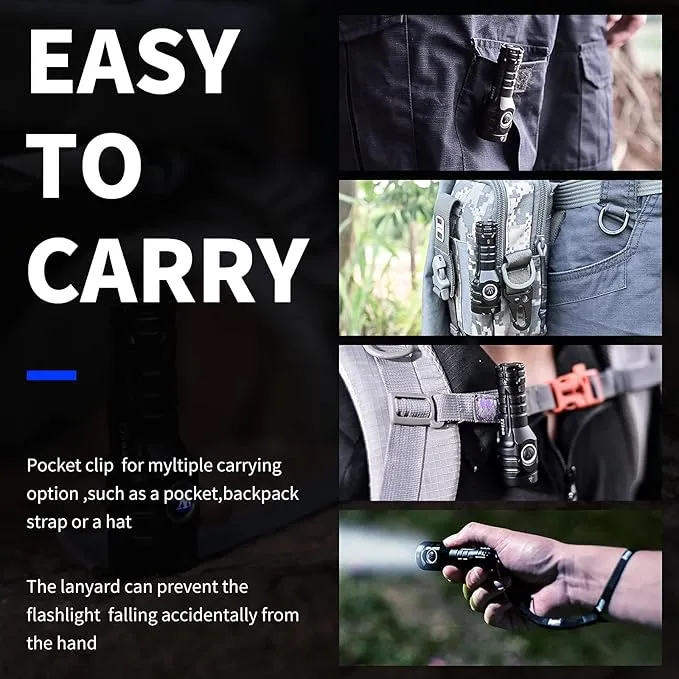 WUBEN E6 Pocket Flashlight Rechargeable 900 High Lumens, 5 Modes EDC Tactical Flashlight, Small but Powerful LED Flashlight, IP68 Waterproof Light Projector for Hunting, Outdoor, Hiking, Emergency