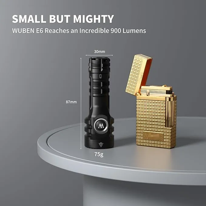 WUBEN E6 Pocket Flashlight Rechargeable 900 High Lumens, 5 Modes EDC Tactical Flashlight, Small but Powerful LED Flashlight, IP68 Waterproof Light Projector for Hunting, Outdoor, Hiking, Emergency