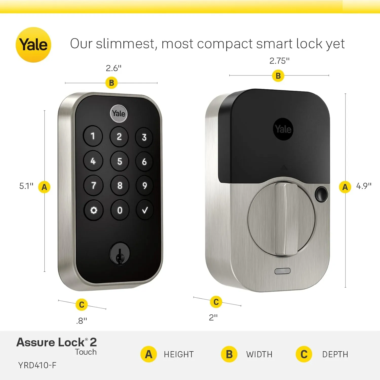 Yale Assure Lock 2 Touch Deadbolt, Black Suede Entry Door Lock with Touch Digital Keypad Keypad and Fingerprint Scanner and Back-Up Key, (No Wi-Fi), YRD410-F-BLE-BSP