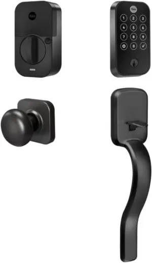 Yale Assure Lock 2 Touch Deadbolt, Black Suede Keyed Smart Entry Door Lock with Ridgefield Handle and Wi-Fi Connected Touchscreen Keypad and Fingerprint Scanner for Code Entry, B-YRD420-F-WF1-RX-BSP