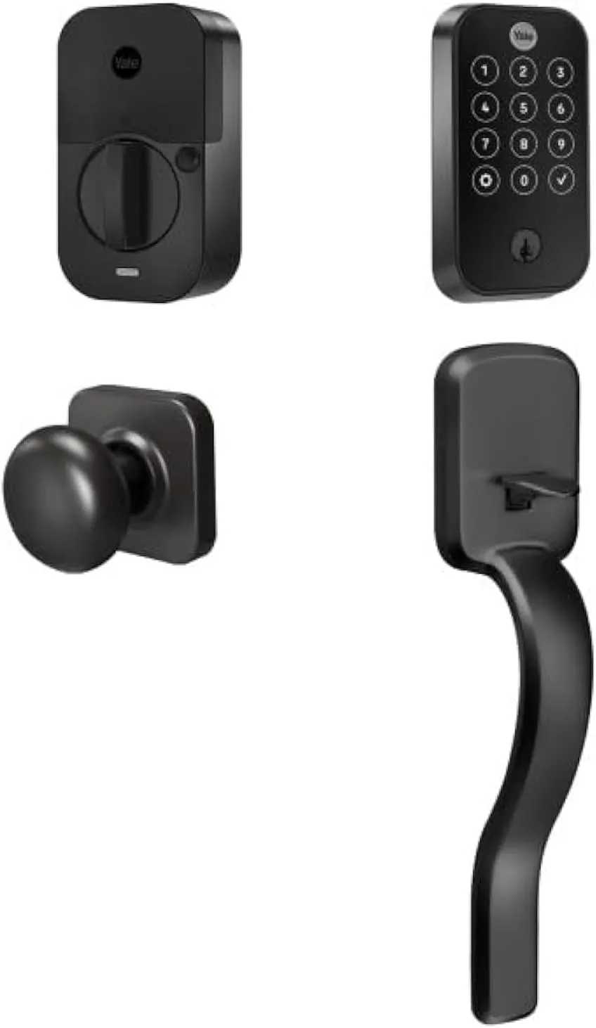 Yale Assure Lock 2 Touch Deadbolt, Black Suede Keyed Smart Entry Door Lock with Ridgefield Handle and Wi-Fi Connected Touchscreen Keypad and Fingerprint Scanner for Code Entry, B-YRD420-F-WF1-RX-BSP