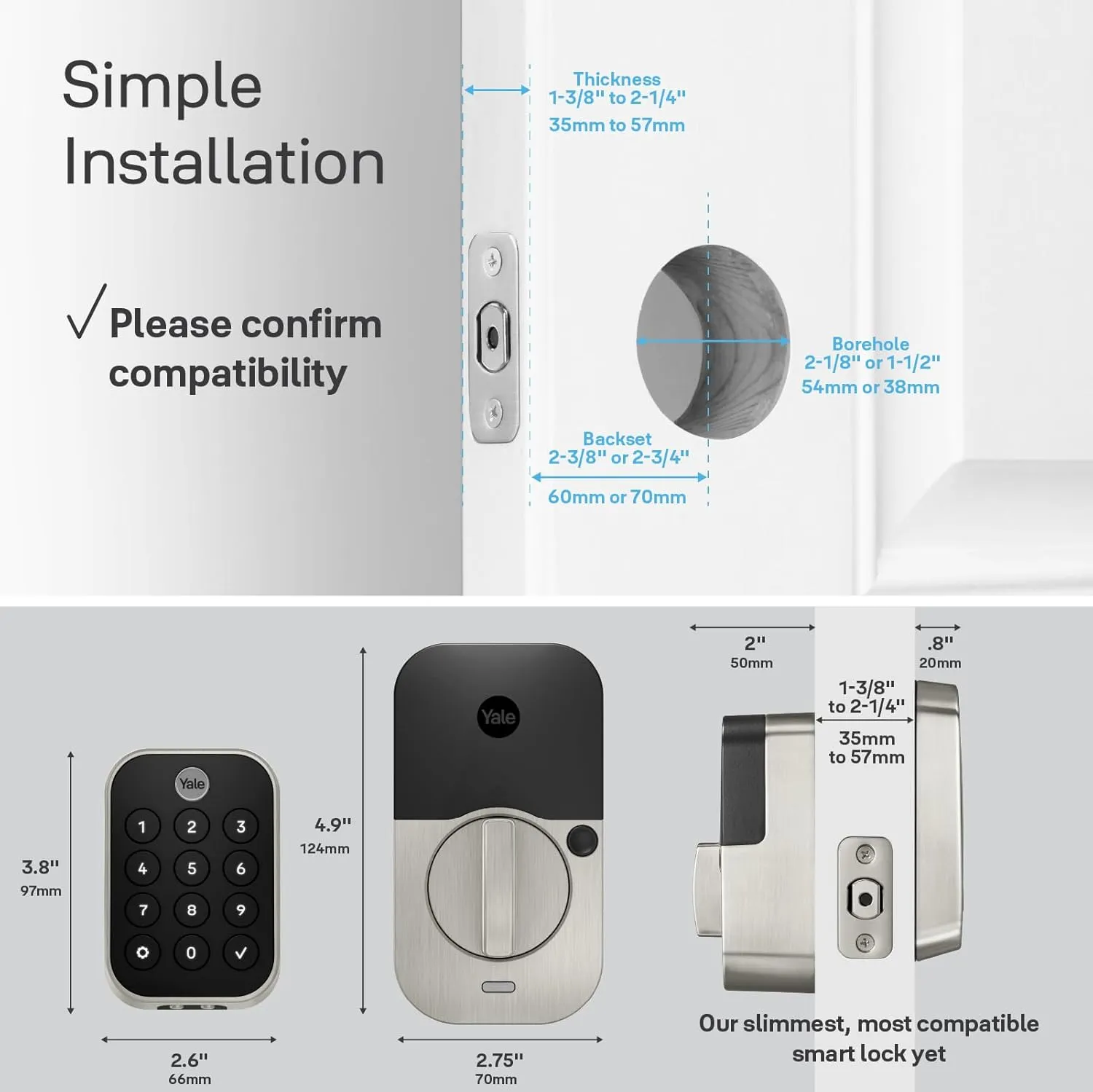 Yale Assure Lock 2 Touch Deadbolt, Satin Nickel Key-Free Smart Entry Door Lock with Bluetooth Connected Keypad and Fingerprint Scanner for Code Entry (No Wi-Fi), YRD430-F-BLE-619
