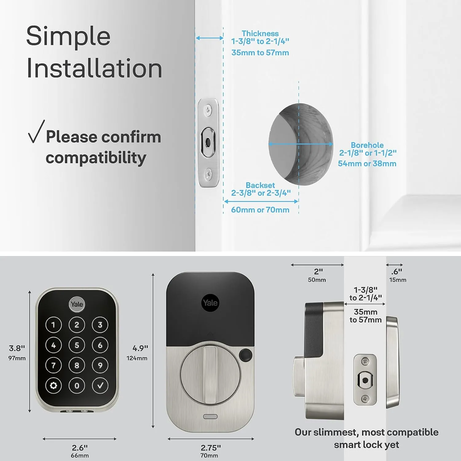Yale Assure Lock 2 Touch Deadbolt, Satin Nickel Key-Free Smart Entry Door Lock with Valdosta Lever, Wi-Fi Connected Touchscreen Keypad and Fingerprint Scanner for Code Entry, B-YRD450-F-WF1-VL-619