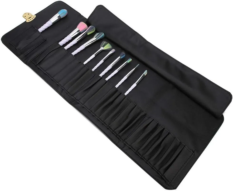 Yinhing Makeup Brush Travel Case, Makeup Brush Rolling Case Pouch Holder Cosmetic Bag, Portable Make Up Brush Organizer Rolling Bag - 28 Pockets, No Brushes(#2)