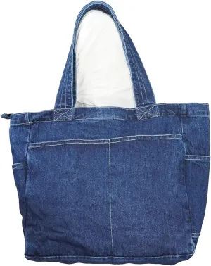 YunZh Denim Tote Bag Casual Style Lightweight Classic Retro Travel Shopper Shoulder Handbag