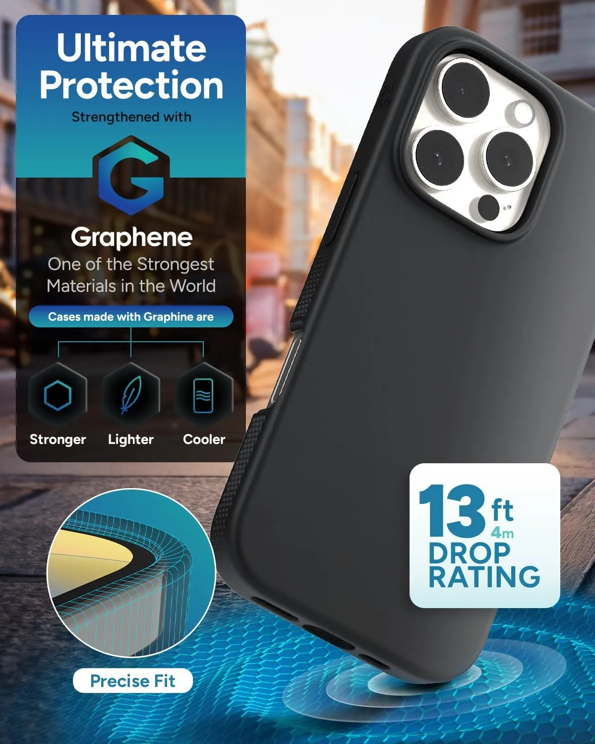 ZAGG Manhattan Snap for iPhone 16 Pro Case - MagSafe Compatible, 13ft Drop Protection, Strengthened with Graphene, Soft-Touch Silicone, Slim & Lightweight Design, 96% Recycled Content, Black