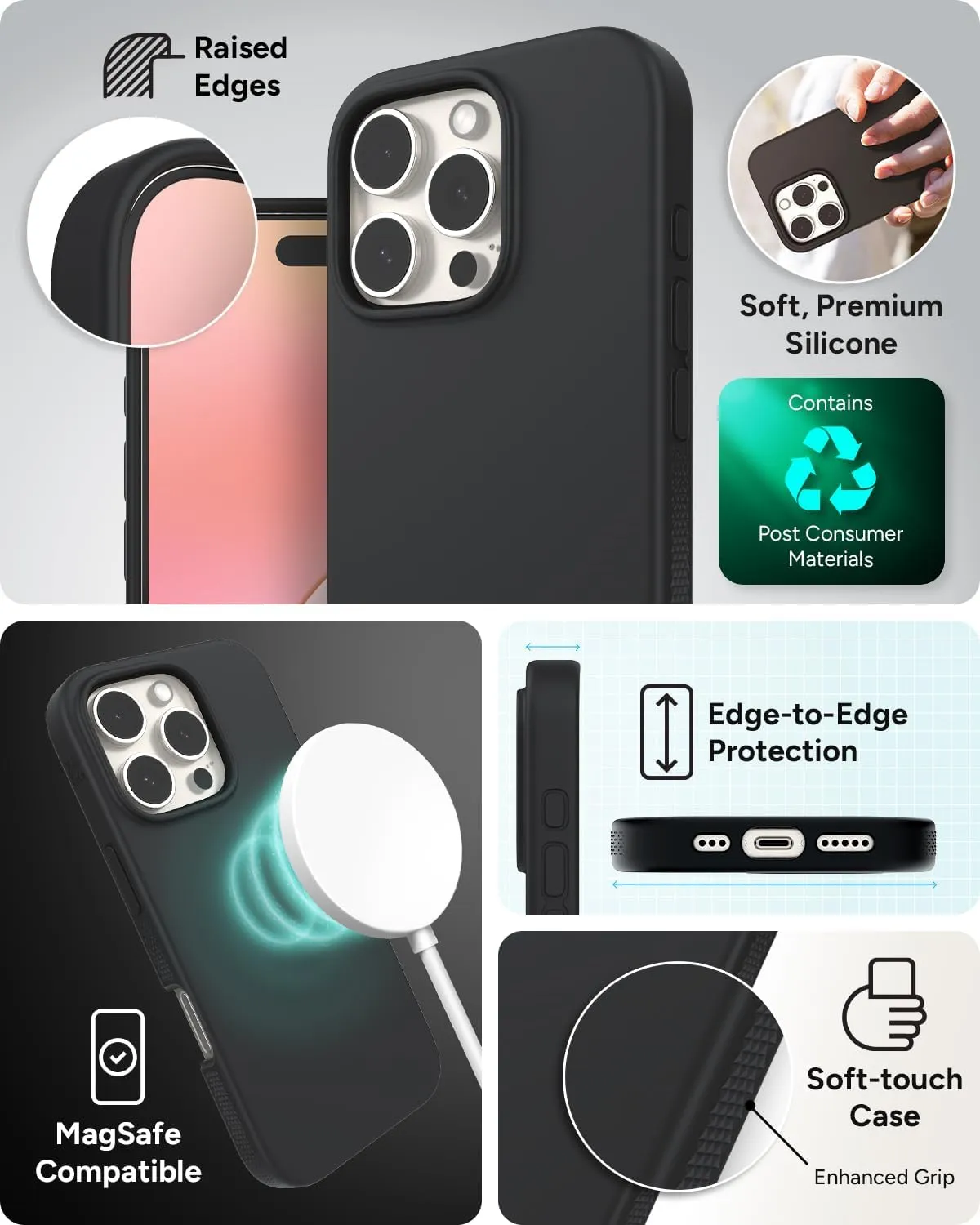 ZAGG Manhattan Snap for iPhone 16 Pro Case - MagSafe Compatible, 13ft Drop Protection, Strengthened with Graphene, Soft-Touch Silicone, Slim & Lightweight Design, 96% Recycled Content, Black