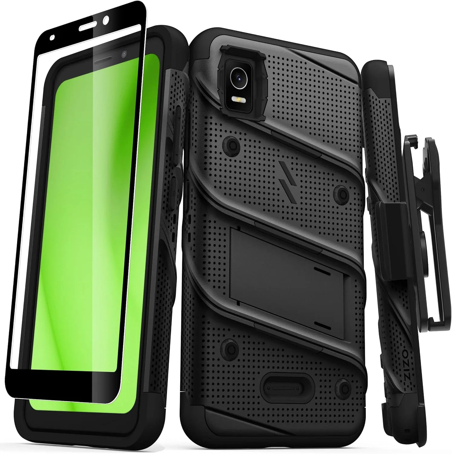 ZIZO Bolt Bundle for Cricket Debut Smart Case with Screen Protector Kickstand Holster Lanyard - Black