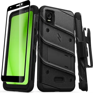ZIZO Bolt Bundle for Cricket Debut Smart Case with Screen Protector Kickstand Holster Lanyard - Black